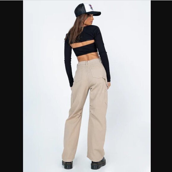 Princess Polly Lioness Miami Vice Beige Cargo Oversized Wide Leg Jeans S - Picture 6 of 11
